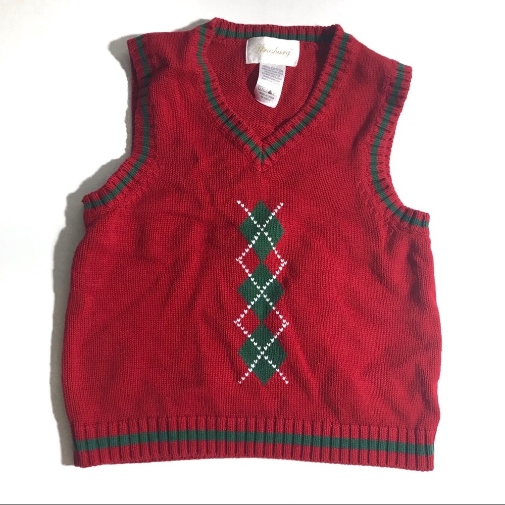 Red Sweater Vest Diamond Pattern Diamonds 4T